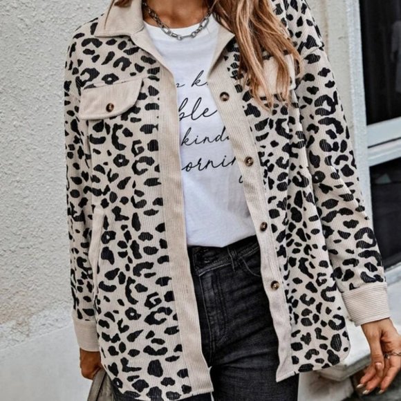 BOHO casual button down shacket top jacket Leopard Print - Picture 3 of 6